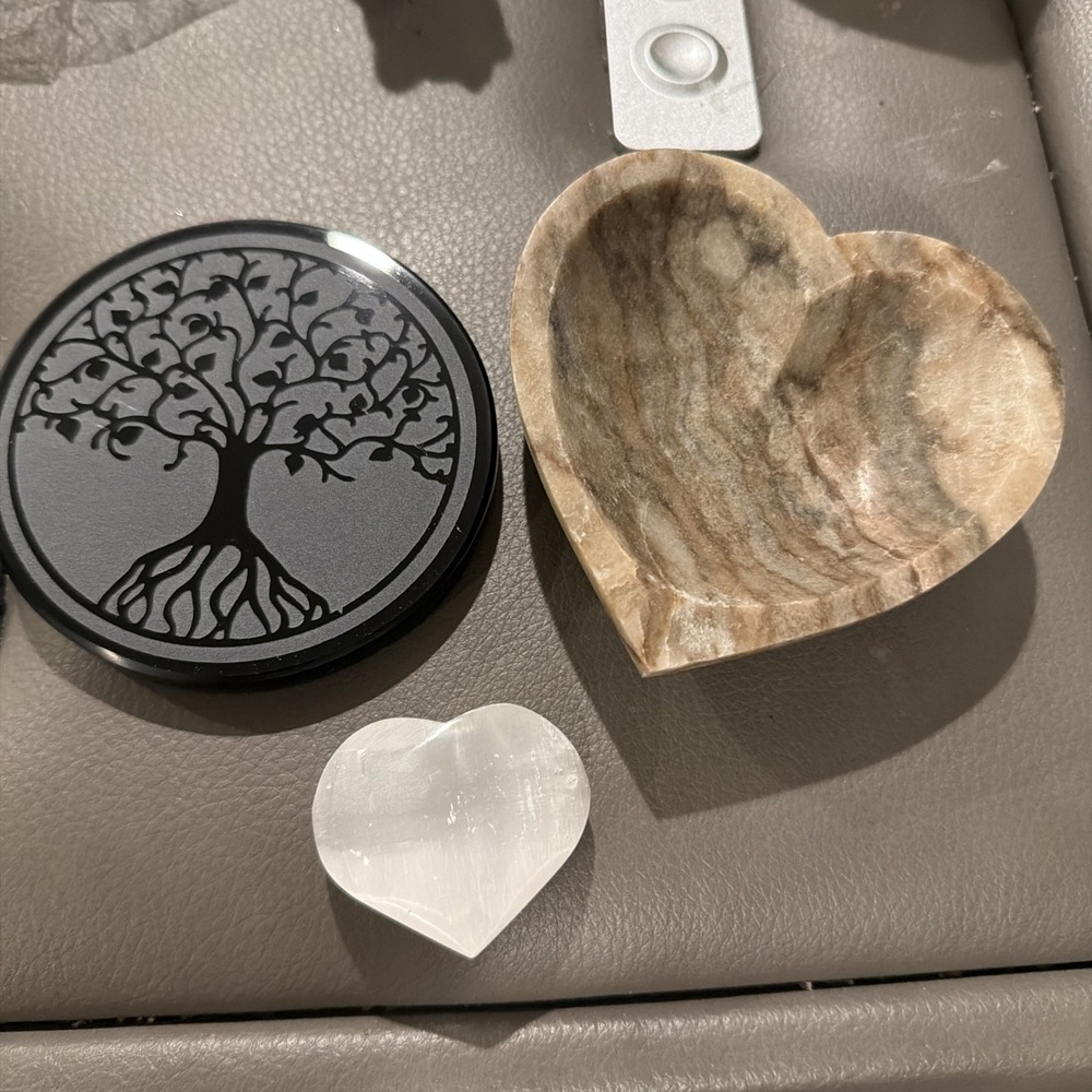 New 3pc Crystal Altar Set - Obsidian Tree of Life Grid Plate, Calcite & Selenite
